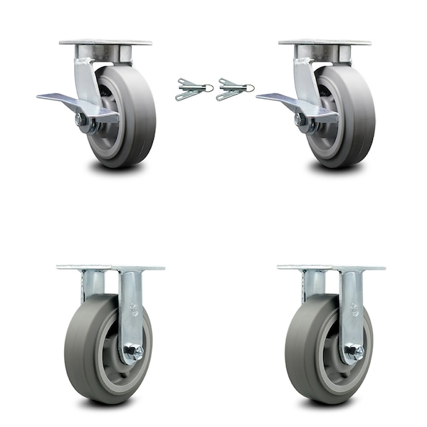 Service Caster 6 Inch Kingpinless Thermoplastic Wheel Caster Brake & Swivel Lock 2 Rigid, 2PK SCC-KP30S620-TPRRF-SLB-BSL-2-R-2 - main